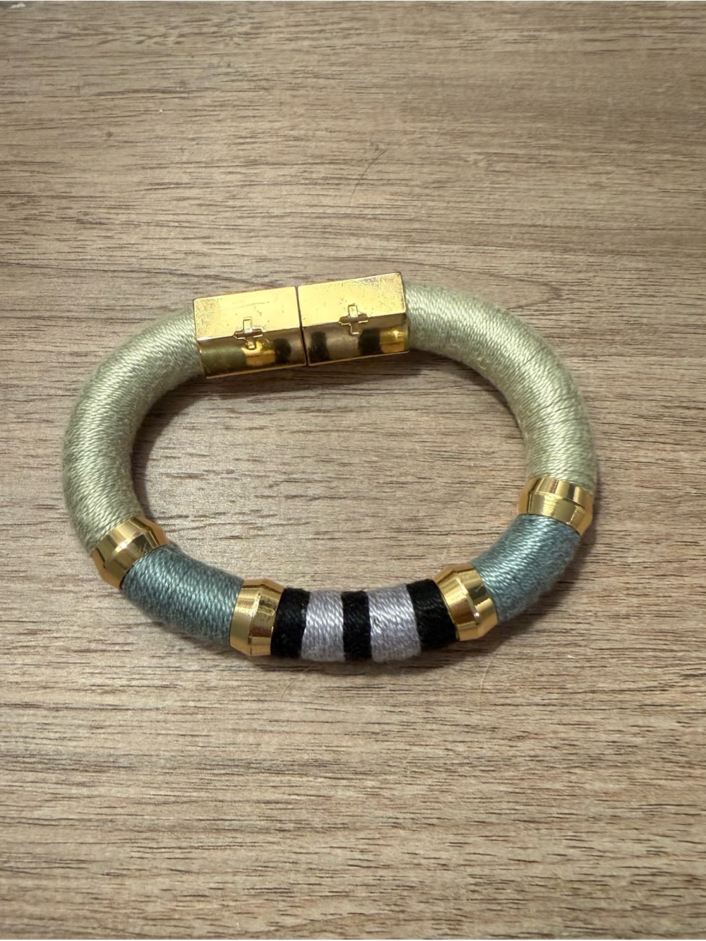 Gold-Accent Sage and Teal Thread-Wrap Women's Bracelet
